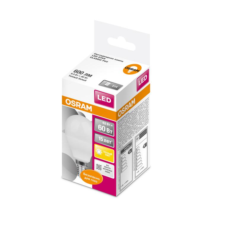 Рекомендуем купить Лампа светодиодная LED Star Classic P 60 6.5W/830 6.5Вт шар матовая 3000К тепл. бел. E14 550лм 220-240В пластик. OSRAM 4058075134294