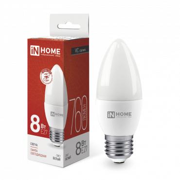 Рекомендуем купить Лампа светодиодная LED-СВЕЧА-VC 8Вт свеча 4000К нейтр. бел. E27 760лм 230В IN HOME 4690612020457