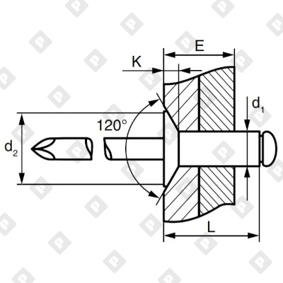 Заклепка вытяжная открытая 5x12 с потайным бортом, алюминий / оц. сталь - №2
