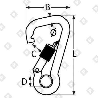Карабин пружинный ассиметричный с кольцом и резьбовой втулкой ART 8951 10x100, нерж. сталь A4 - №2