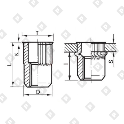 Заклепка М10x22 с внутренней резьбой, насечками и цилиндрическим бортом, алюминий - №2