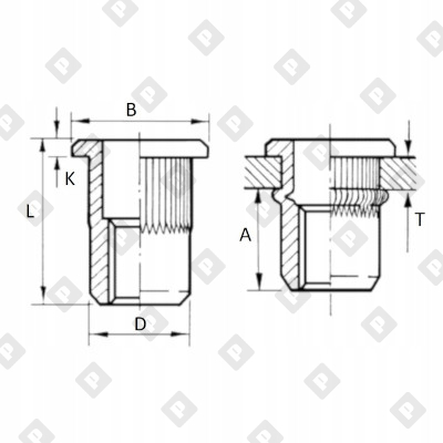 Заклепка М5x15 с внутренней резьбой, насечками и цилиндрическим бортом, оц. сталь - №2