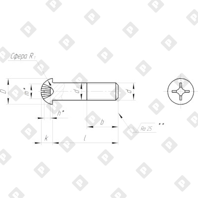 Винт ГОСТ 17473 исполнение 2 М8x20 с полуцилиндрической головкой и крестообразным шлицем, кл. пр 5.8, оц. сталь - №2