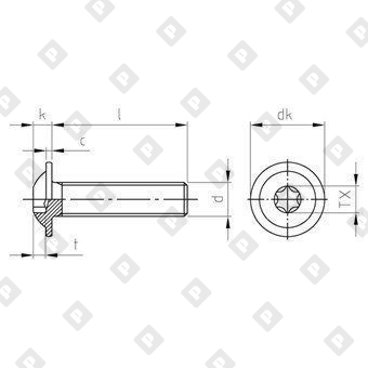 Винт ISO 7380-2 М3x5/5 с полукруглой головкой и прессшайбой, шлиц TX10, нерж. сталь A2 - №4