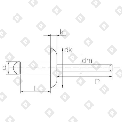 Заклепка вытяжная открытая 4x14 с увеличенным бортом 12 мм, оц. сталь / оц. сталь - №2