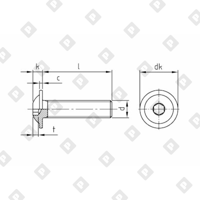 Винт ISO 7380-2 М6x16 с полукруглой головкой и прессшайбой, шлиц шестигранник HEX, кл. пр. 10.9, оц. сталь - №2
