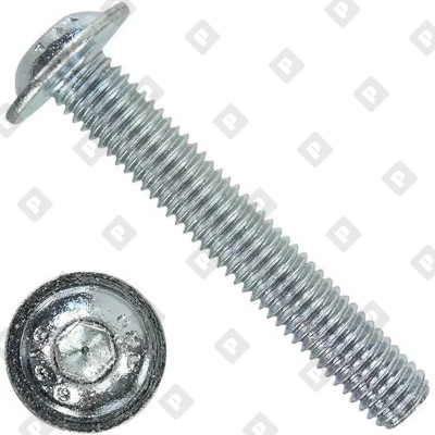 Винт ISO 7380-2 М6x16 с полукруглой головкой и прессшайбой, шлиц шестигранник HEX, кл. пр. 10.9, оц. сталь - №1