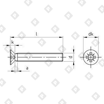 Винт DIN 965 М2x14 с потайной головкой и крестообразным шлицем PZ, нерж. сталь A4 - №4