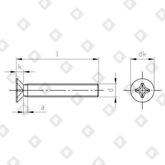 Винт DIN 965 М2,5x18 с потайной головкой и крестообразным шлицем PH, нерж. сталь A4 - №4