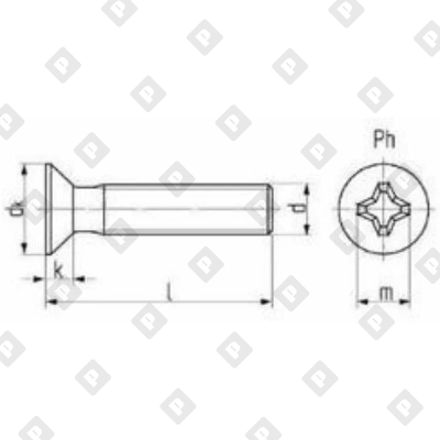 Винт DIN 965 М10x25 с потайной головкой и крестообразным шлицем PH, кл. пр. 4.8, оц. сталь - №2