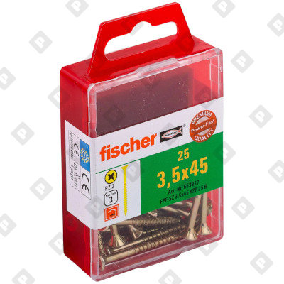 Набор из 25 саморезов fischer FPF-SZ 3,5X45 YZP 25 B с потайной головой и неполной резьбой, оц. сталь - №1