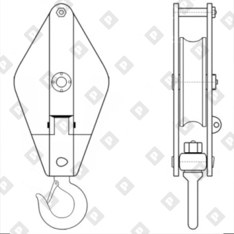 Блок одинарный монтажный грузовой HQGK с крюком, г/п 5т - №2