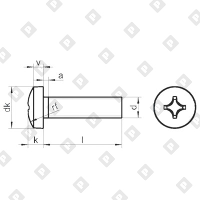 Винт DIN 7985 M4x10 с полуцилиндрической головкой и крестовым шлицем PH, кл. пр. 4.8, оц. сталь - №2
