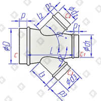 Крестовина круглого сечения конусная с косыми круглыми врезками - №1