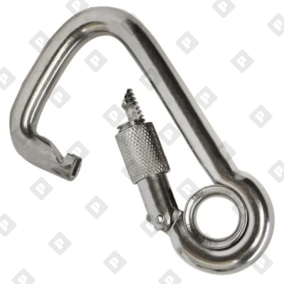 Карабин пружинный ассиметричный с кольцом и резьбовой втулкой ART 8951 10x100, нерж. сталь A4 - №1